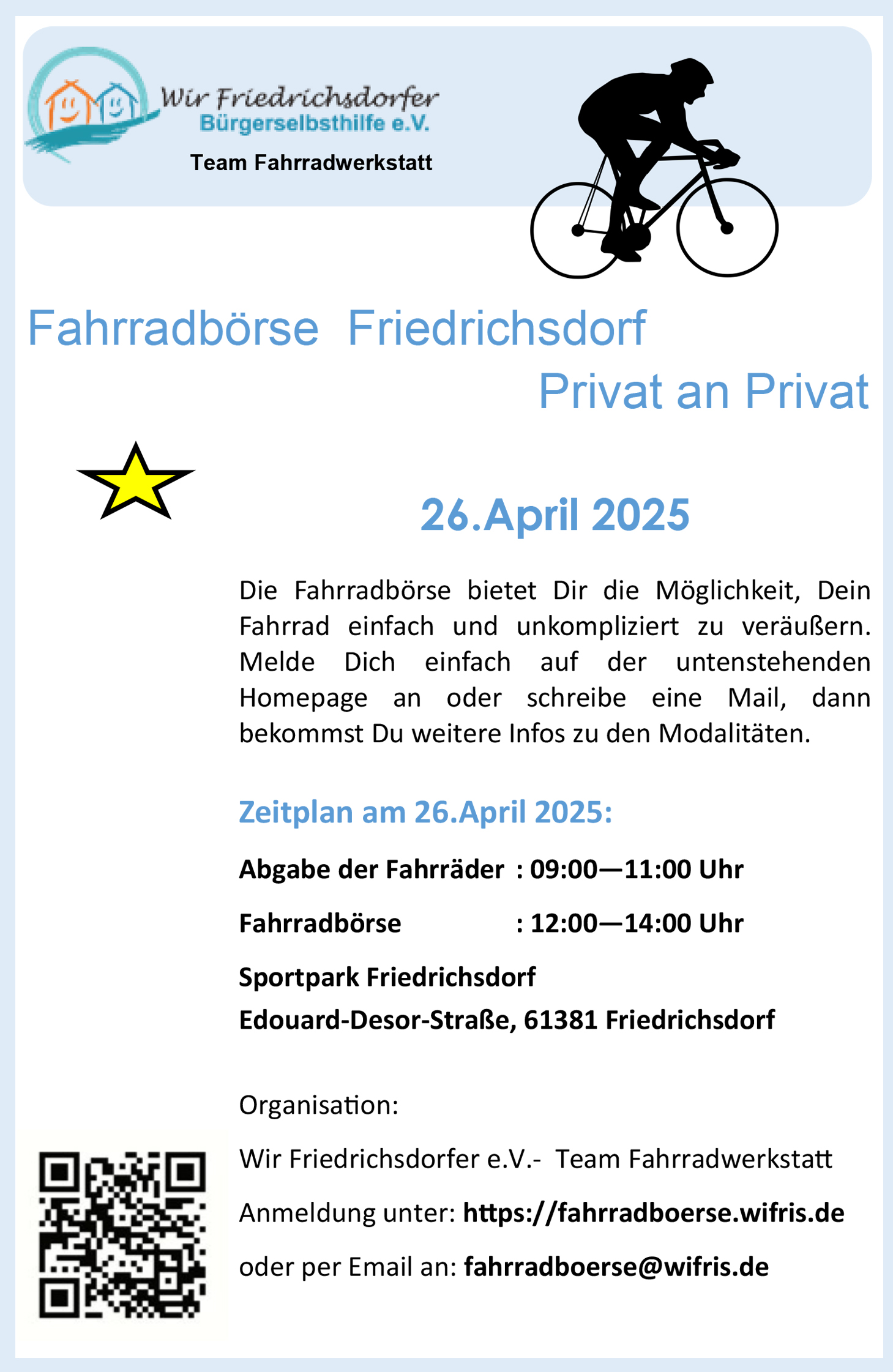 Fahrradbörse Friedrichsdorf am 26. April 2025